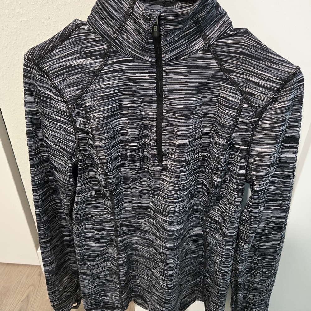 Striped Black and Gray Quarter-Zip Pullover